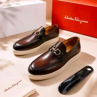 Men's Salvatore Ferragamo Gradient Brown Leather Loafers with Gancini Buckle & Modern Platform Sole - Luxury Slip-On Shoes - View 3