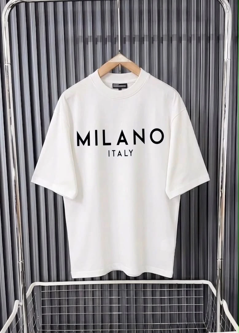Quality 350g Chic Milano Italy Graphic Print Unisex White Casual T-Shirt - Premium Cotton Street Style Tee for Men  Women