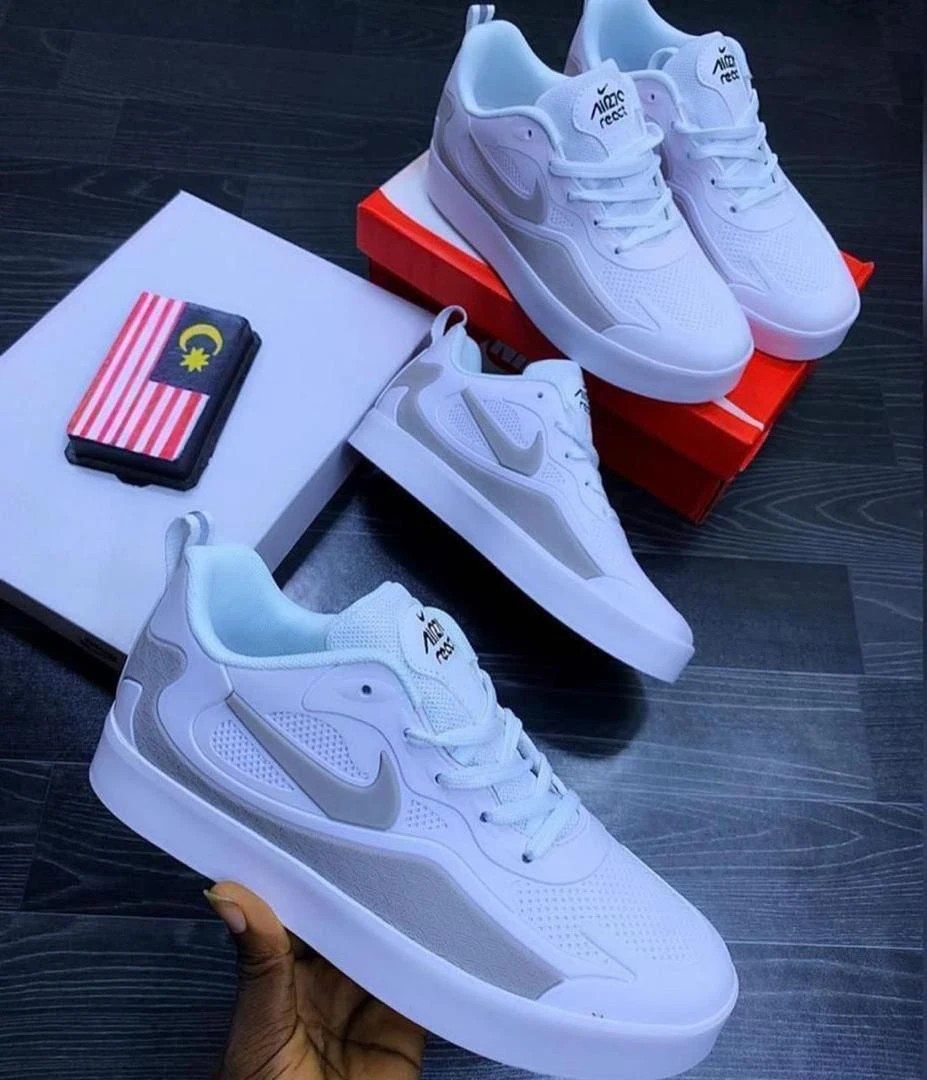 Nike Air Max React Sneakers - Fresh White and Grey Athletic Comfort Shoes for Men and Women Lightweight - Main View