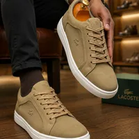 Men's Lacoste Khaki Suede & Mesh Casual Lifestyle Sneakers - Comfortable & Stylish Everyday Trainers - View 3