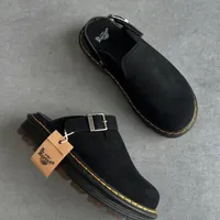 Dr. Martens Zebzag Suede Buckle Slip-On Mules - Classic Chunky Sole Clogs Sandals - Available in color black green and grey - View 1