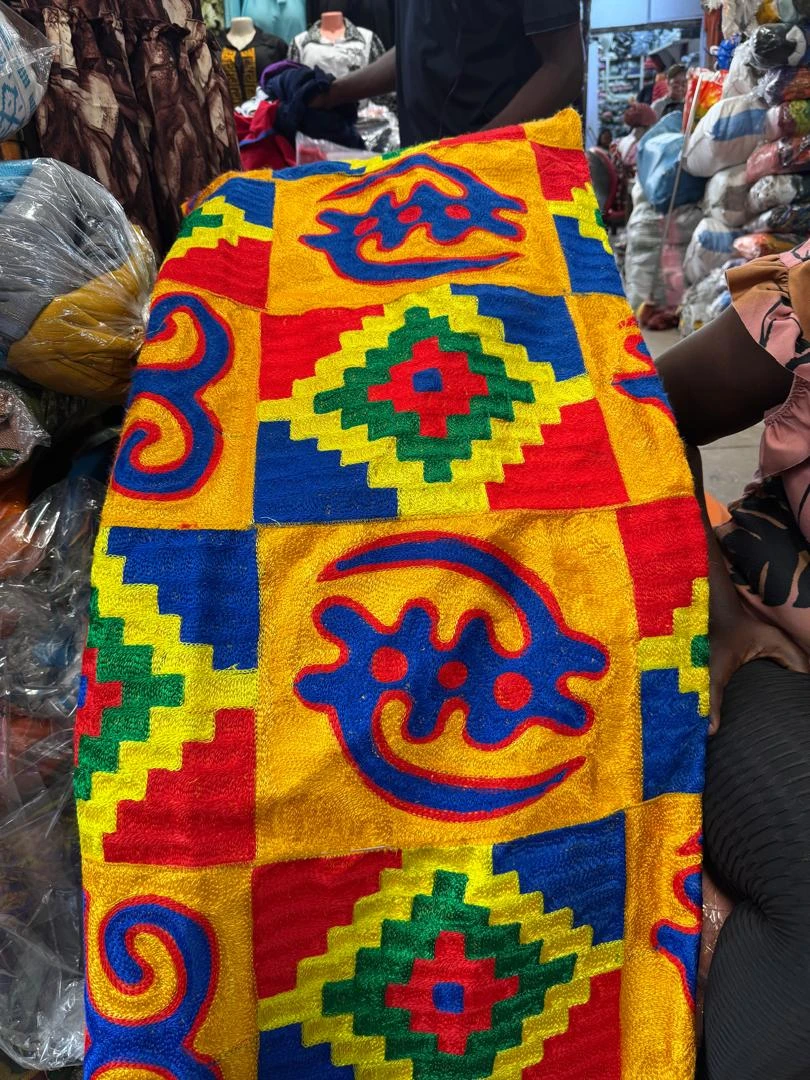 Vibrant Ghanaian Kente Adinkra Symbol Plush Fabric – Traditional African Print Textile (Unisex)
