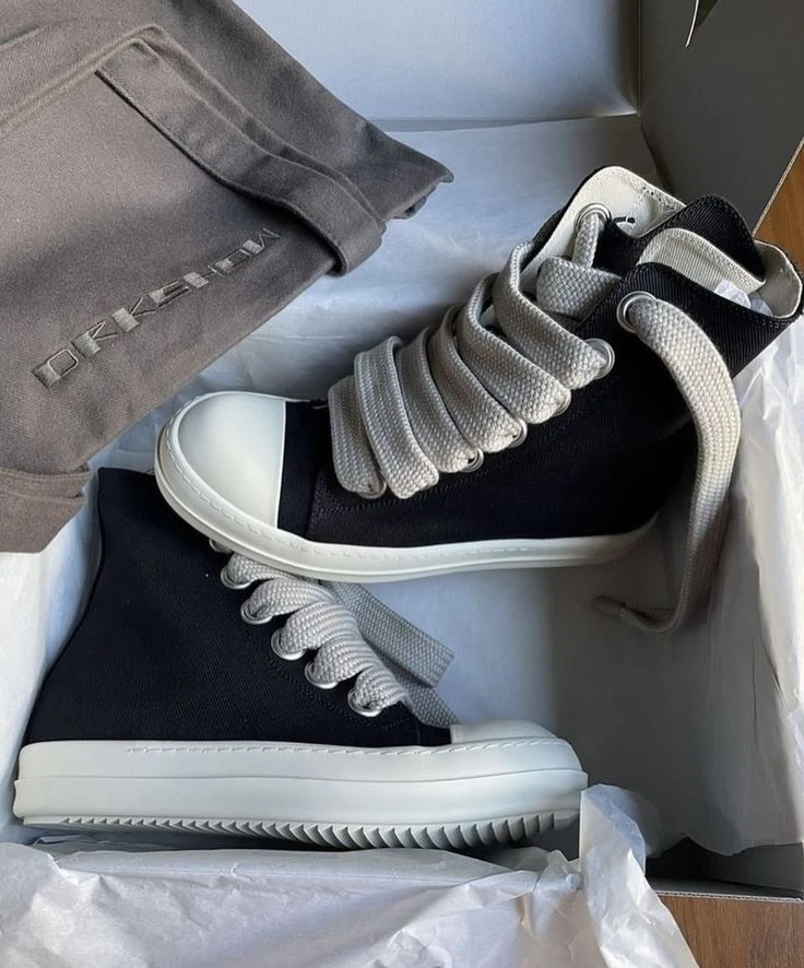 DRKSHDW High-Top Canvas Sneakers with Chunky White Laces  Iconic Contrast Cap Toe – Bold Black White Platform Sole Streetwear Shoes