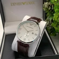 Emporio Armani Men's Classic Silver-Tone wiith Genuine Leather Strap Men's Watch with Brown Croc-Embossed Leather Strap and Roman Dial - View 1