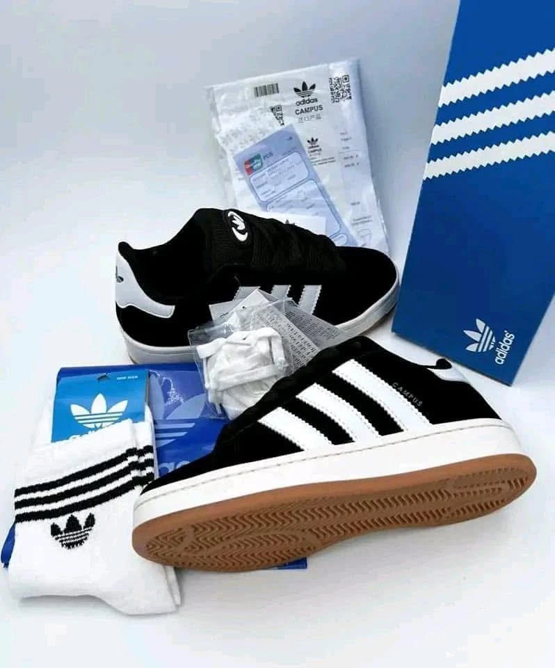 Adidas Campus Black with white strips Men and Women's Sneakers