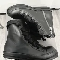 Rick Owens DRKSHDW Black Leather High-Top Sneakers with Chunky Platform Sole  Side Zip – Edgy Streetwear Fashion Boots - View 1