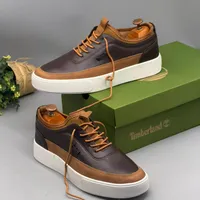 Men's Timberland Faux Leather Casual Sneakers with White Platform Sole - Stylish Lace-Up Everyday Lifestyle Footwear for Modern Urban Look - View 3
