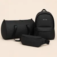 ESSENTIALS Sleek Black 3-Piece Bag Set Modern Backpack, Duffel  Waist Bag for Travel, Gym, and Daily Use - View 1