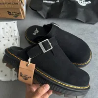 Dr. Martens Zebzag Suede Buckle Slip-On Mules - Classic Chunky Sole Clogs Sandals - Available in color black green and grey - View 3