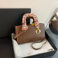 Women's Elegant Textured Top-Handle Bag with Chic Scarf Wrap & Detachable Shoulder Strap – Vibrant Fashion Handbag with Golden D-Charm Accent - View 3