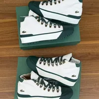 Lacoste Unisex White & Forest Green Mid-Top Lifestyle Sneakers | Durable Outdoor-Inspired Lace-Up Boots with Cleated Sole - View 1