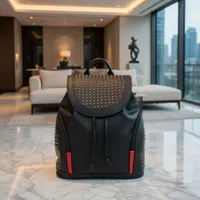 Edgy Black Studded Faux Leather Backpack Bag with Stylish Red Accents - Fashionable Everyday Travel Bag - View 2