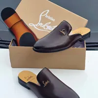 Men's Christian Louboutin Brown Leather Slip-On Mules - Luxury Backless Loafers for Sophisticated Ghanaian Style & Comfort - View 4