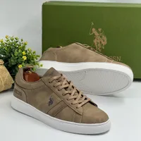 Men's U.S. Polo Assn. Tan Suede-Effect Low-Top Casual Sneakers - Classic Lifestyle Trainers - View 2