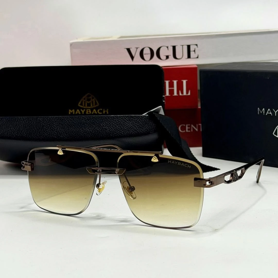 Maybach Luxury Designer Square Rimless Sunglasses for Men | Premium Black Polarized Eyewear with Distinctive Temple Detail & UV Protection