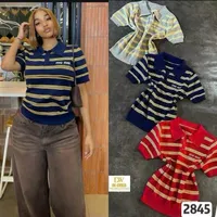Women's Fashion Monogram Knit Polo Shirt - Elegant Short Sleeve Designer-Inspired Top in Red or White for Casual Chic Style - View 3