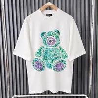 Trendy Abstract Bear Graphic Oversized 350g T-Shirt  Comfortable White Short Sleeve Tee for Casual Street Style - View 1