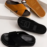 High Quality Dolce and Gabbana DG Mens Slides Slippers Luxury Comfort Fashion Sandals in Black and Tan - View 2