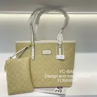 Women's ZUOYOUTU Chic Beige Monogram 2-Piece Tote Bag Set with Matching Pouch - Elegant Shoulder Handbag for Everyday Style - View 1