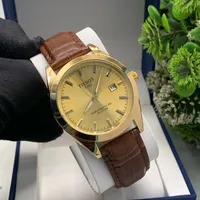 Tissot Men's Luxury Genuine Black and Brown Leather and Golden Polished Dail Mens Wrist Watches - Elegant and Classic Official Suite Wrist Watch - View 2
