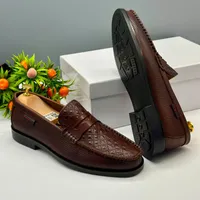 Ferragamo Coffee Brown Leather Loafers with Perforated  Diamond Pattern - Elegant Slip-On Shoes for Business, Formal  Smart Casual Wear - View 2