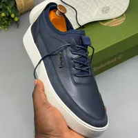 Men's Timberland Navy Blue Faux Leather Casual Low-Top Sneakers with White Sole - Stylish Everyday Comfort  Modern Design - View 2