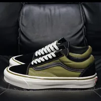Classic Vans Old Skool Olive Green  Black Canvas Suede Low-Top Sneakers - Iconic Everyday Streetwear Trainers - View 1