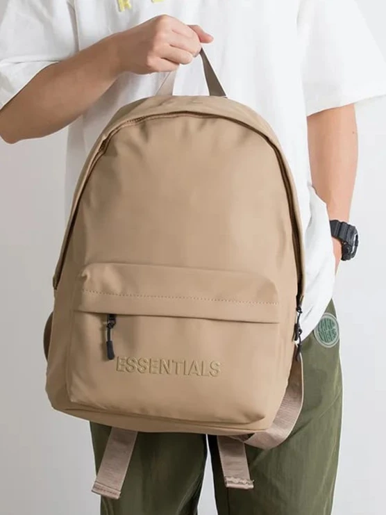Essentials Plain Minimalist Black and Khaki Everyday Backpack Bag - Canvas Durable School Bag