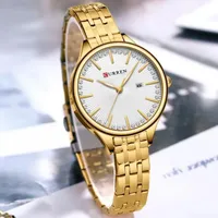 Women's Elegant Gold-Tone CURREN Quartz Watch with Crystal Embellished White Dial & Date Display - Stylish Metallic Strap Wristwatch for Her - View 2