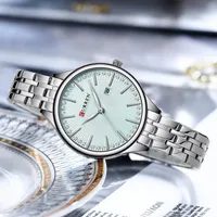 Elegant Women's CURREN 9099 Silver Stainless Steel Quartz Watch with Shimmering Crystal Markers  Date - View 1