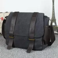 Quality Canvas Shoulder Side Messenger Bag with Brown Faux Leather Straps - Durable Shoulder Crossbody for Laptop, School, Work  Travel - View 1