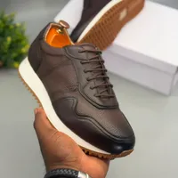 Berluti Premium Brown Leather Men's Casual Sneakers with White Sole - Stylish  Comfortable Everyday Trainers - View 2