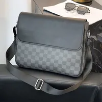 Men's Stylish Grey Checkerboard Crossbody Messenger Bag - Durable Faux Leather Shoulder Satchel for Work & Casual Essentials - View 2