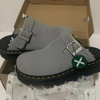Dr. Martens Zebzag Suede Buckle Slip-On Mules - Classic Chunky Sole Clogs Sandals - Available in color black green and grey - View 2
