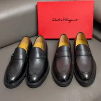 Men's Salvatore Ferragamo Luxury Leather Penny Loafers - Classic Textured Slip-On Dress Shoes in Black & Brown - View 1