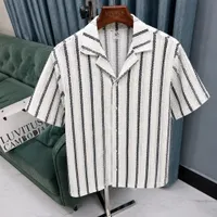 Men's Stylish White & Black Striped Textured Cuban Collar Short Sleeve Shirt - Perfect Casual Button-Down for Summer & Resort Wear - View 2
