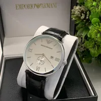 Emporio Armani Men's Classic Silver-Tone wiith Genuine Leather Strap Men's Watch with Brown Croc-Embossed Leather Strap and Roman Dial - View 2