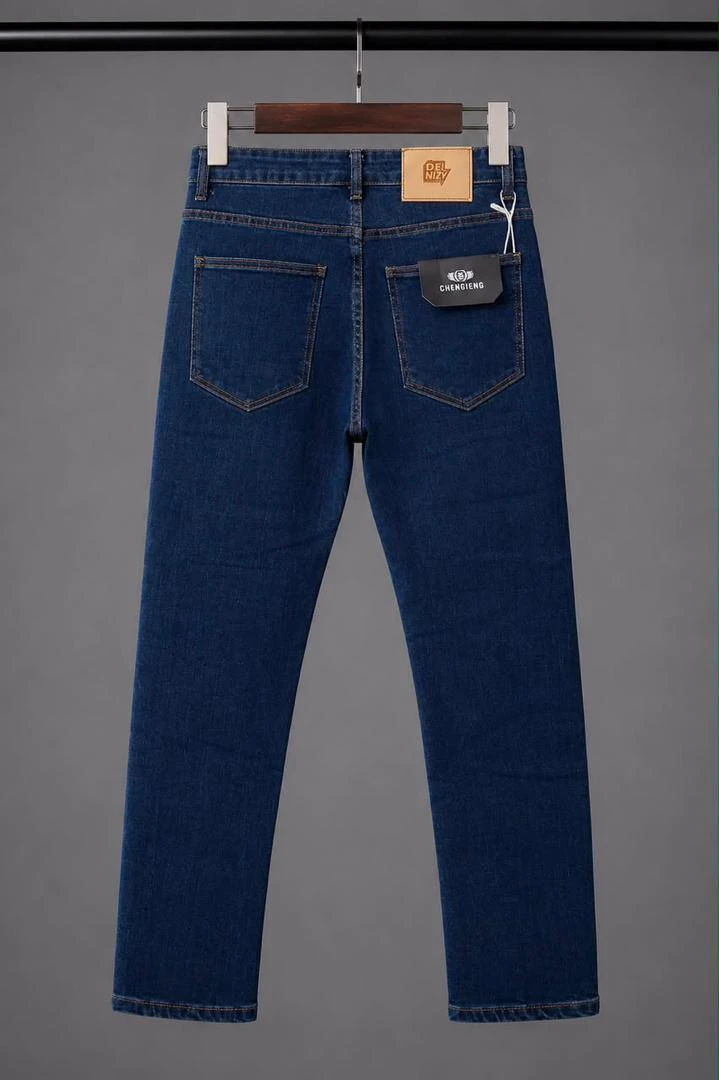 Men's DEL NIZY Classic Dark Blue Straight Leg Denim Jeans - Premium Comfort & Timeless Style for Everyday Wear