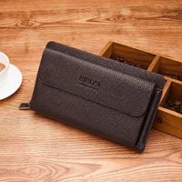 BIBOSI Men's Elegant Black Genuine Leather Long Wallet - Stylish & Durable Flap Clutch for Cards & Cash - View 2