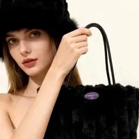 Women's Luxurious Black Faux Fur Plush Handbag - Ultra-Soft & Stylish Shoulder Tote Bag for Trendy Everyday Fashion - View 1