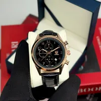 Men's TAG Heuer Carrera Calibre 1887 Chronograph Watch - Polished Stainless Steel Case, Black Dial  Premium Alligator Leather Strap - View 1