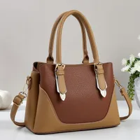 Women's Elegant Two-Tone Faux Leather Top Handle & Shoulder Handbag - Stylish White & Tan Everyday Tote Bag for Work & Casual Wear - View 2