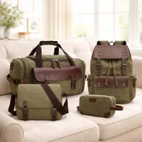  4 in 1 Canvas Travel Bag Set with Leather Accents - 4-Piece Duffel, Backpack, Shoulder Bag or Messenger and Toiletry Bag - View 3