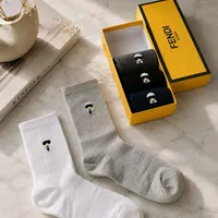 Fendi Unisex Luxury Embroidered Crew Socks 5-Pack Gift Set - White, Grey, Black, Navy Designer Comfort - View 1