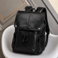 Men's Premium Black Crocodile Texture Backpack Bag - Stylish Flap Closure Daypack with Drawstring for Work, Travel  Daily Essentials - View 1