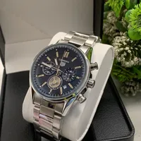 Men's Tag Heuer Carrera Chronograph Silver Stainless Steel Chain with Blue Dial Analog Watch - Precision Timepiece for Modern Gentlemen - View 1