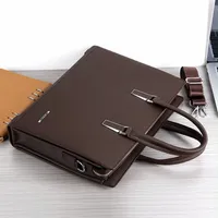 Men's Elegant Brown and Black Faux Leather Briefcase - Stylish Business and Laptop Bag with Detachable Shoulder Strap for Laptops  Documents - View 2