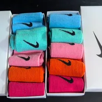 5 Set of Nike Just Do It Vibrant Multi-Color Ribbed Crew Socks 5 in 1 Pack - Highly Quality Cotton Socks  - View 1