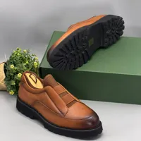 Berluti Men's Premium Brown Textured Leather Slip-On Shoes with Thick Sole and Comfort Elastic Straps - View 4