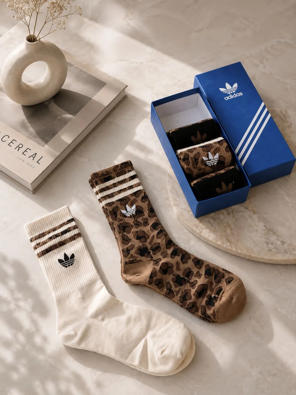 Adidas Originals Unisex Leopard Print  Striped Crew Socks -Pack – Trendy Everyday Comfort  Style for All